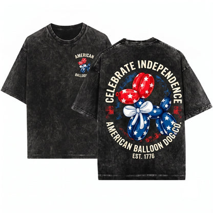 Retro Patriotic Dog 4th of July America USA Unisex Wash T-Shirt