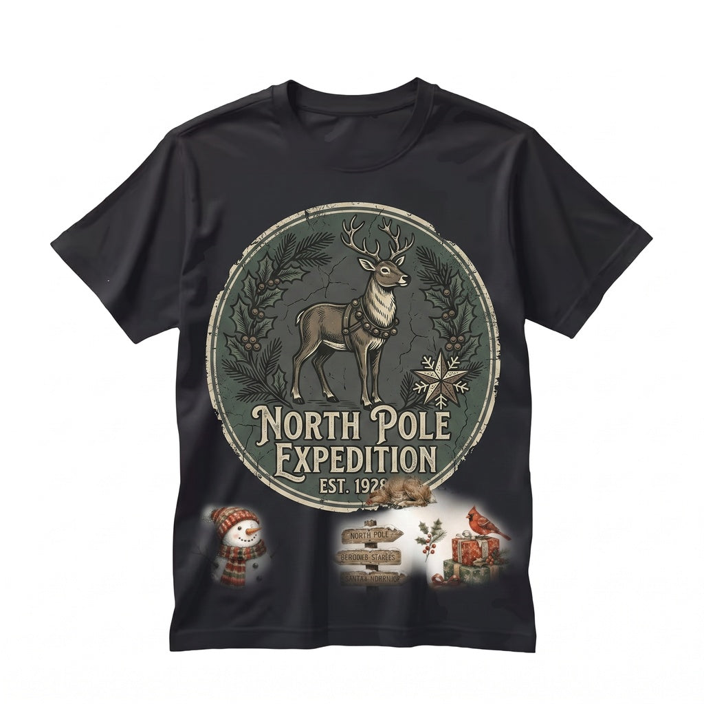 Vintage Retro Santa Reindeer Cozy Winter Holiday Graphic Christmas Collage Gift Unisex TShirt