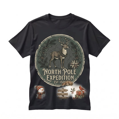Vintage Retro Santa Reindeer Cozy Winter Holiday Graphic Christmas Collage Gift Unisex TShirt