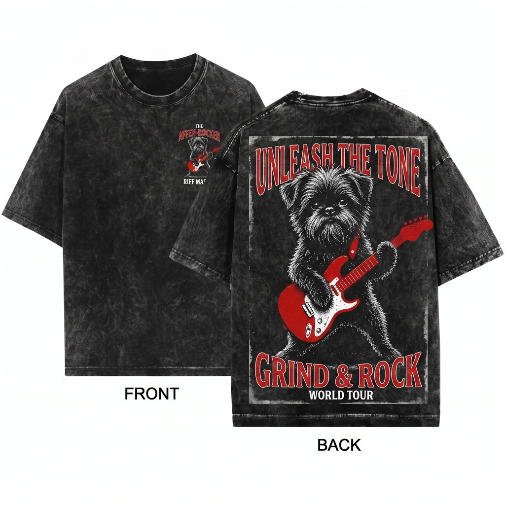 Affenpinscher Guitar Music Lover Monkey Terrier Mom Dad Gift Funny Rock Dog Unisex Wash T-Shirt