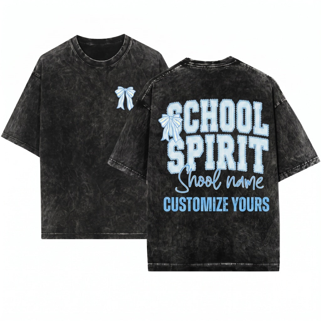 Customized School Spirit Blue Ribbon Lace Coquette Mascot Team Pride Personalized Unisex Wash T-Shirt