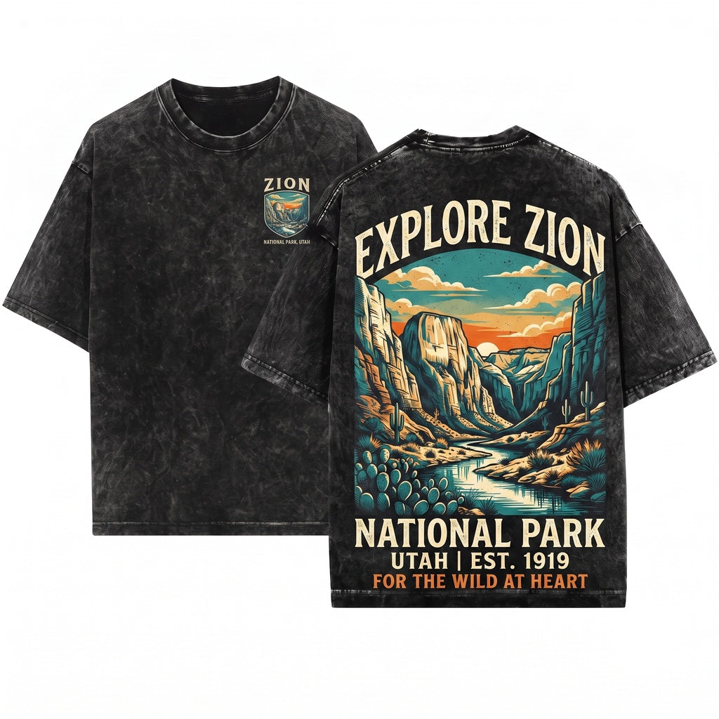 Zion National Park Vintage Desert Canyon Landscape Retro Southwest Nature Scenic Aesthetic Graphic Gift Unisex Wash T-Shirt
