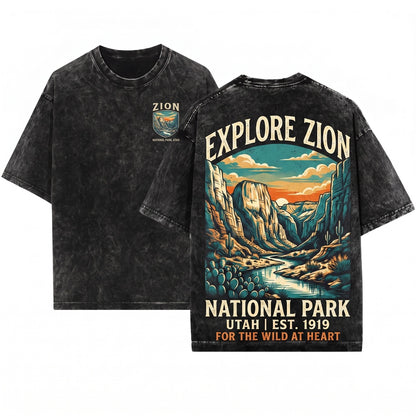 Zion National Park Vintage Desert Canyon Landscape Retro Southwest Nature Scenic Aesthetic Graphic Gift Unisex Wash T-Shirt