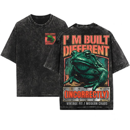 Longline Built Different Frog Meme Graphic Vintage Cotton Top Unisex Wash T-Shirt