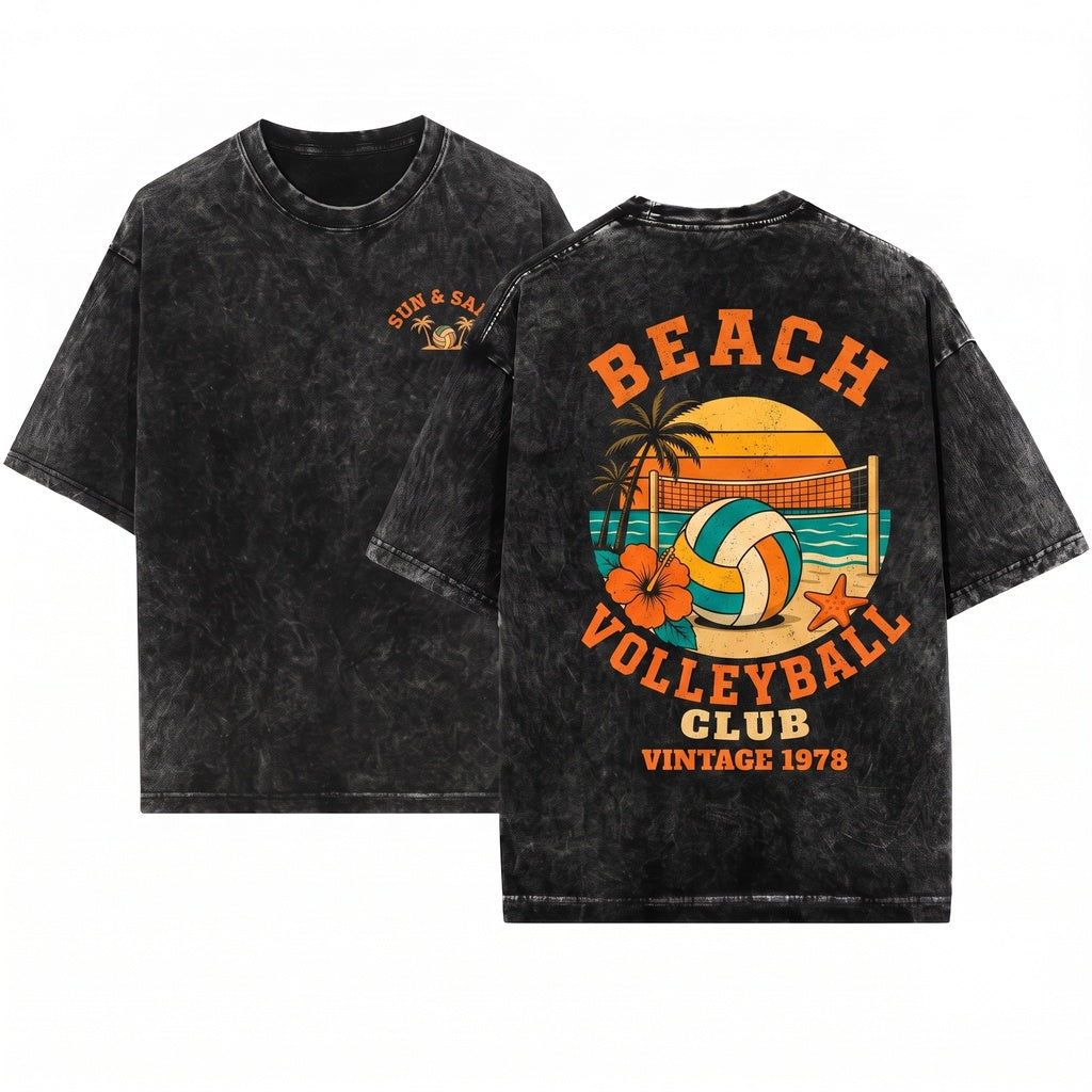 Beach Volleyball Sun Serve Sand Tropical Summer Player Sports Gift Club Unisex Wash T-Shirt
