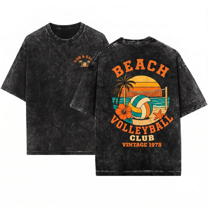 Beach Volleyball Sun Serve Sand Tropical Summer Player Sports Gift Club Unisex Wash T-Shirt