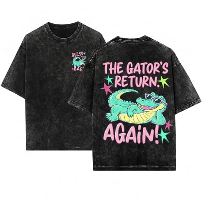 Funny Alligator Guess Whos Back To School Front Rear Graphic Teacher Student Unisex Wash T-Shirt
