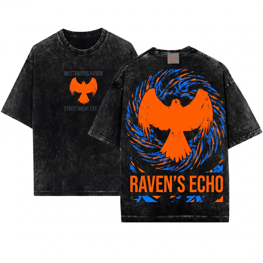 Distressed Soaring Raven Wings Graphic Tee Gothic Flying Bird Apparel Witchy Nature Art Gift Unisex Heavyweight Garment-Dyed T-Shirt