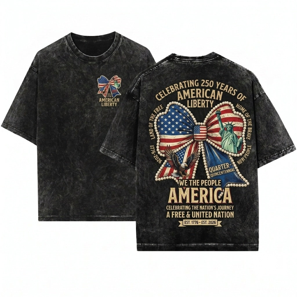 250 Years Freedom Patriotic America We The People Bow Ribbons Unisex Wash T-Shirt