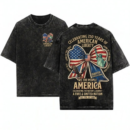 250 Years Freedom Patriotic America We The People Bow Ribbons Unisex Wash T-Shirt