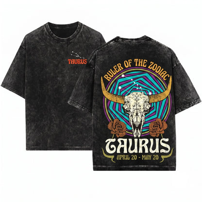 Taurus Zodiac Vintage Celestial Astrology Graphic Unisex Wash T-Shirt