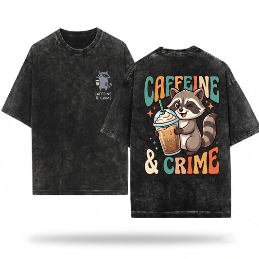 Caffeine Crime Raccoon Embroidered Coffee Funny True Bookish Gift Cozy Unisex Wash T-Shirt