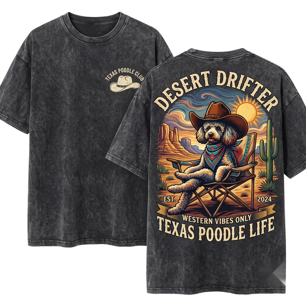 Vintage UFO Poodle Cowboy Retro Toy Dog Mom Dad Wild West Country Unisex Wash T-Shirt