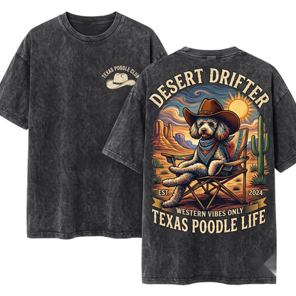 Vintage UFO Poodle Cowboy Retro Toy Dog Mom Dad Wild West Country Unisex Wash T-Shirt
