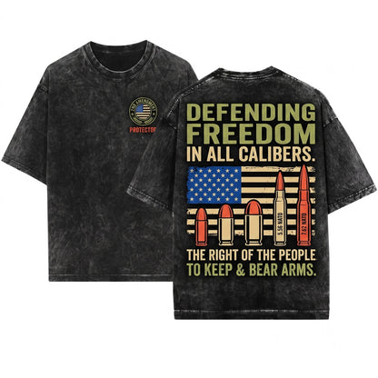 Freedom Comes In Many Calibers 2nd Amendment Patriotic USA Flag Pro Gun Rights Graphic Unisex Wash T-Shirt