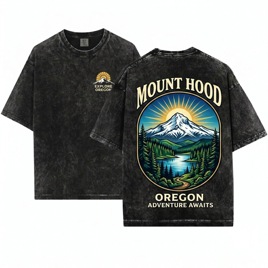 Embroidered Mt Hood Mountain Pacific Northwest Hiking Gift Nature Aesthetic Portland Oregon Unisex Wash T-Shirt