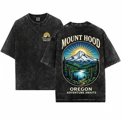 Embroidered Mt Hood Mountain Pacific Northwest Hiking Gift Nature Aesthetic Portland Oregon Unisex Wash T-Shirt
