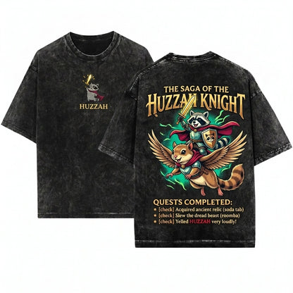 Huzzah Raccoon Embroidered Medieval Crewneck Funny Ren Faire DnD Chaotic Good Gamer Gift Unisex Wash T-Shirt