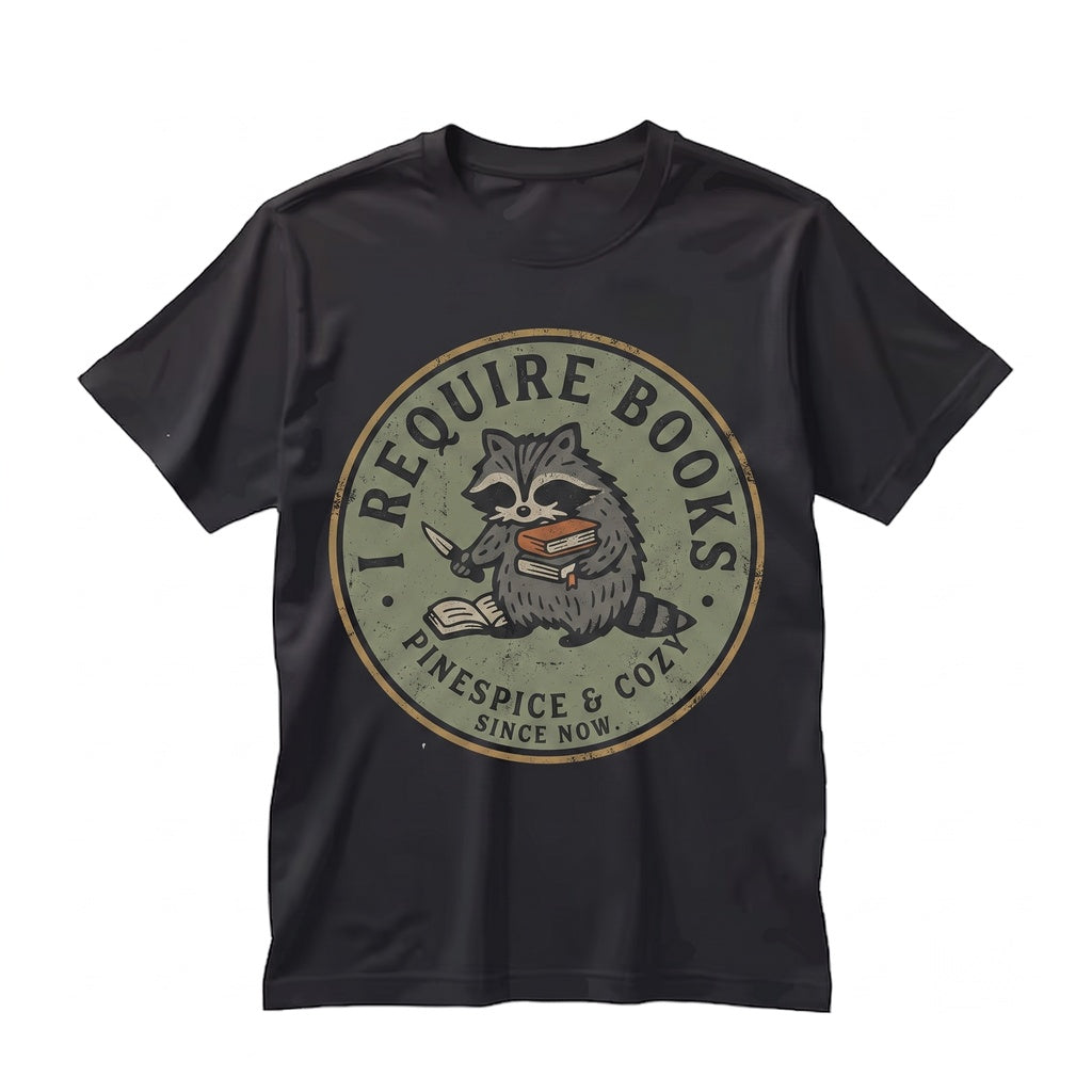 I Require Books Embroidered Chaotic Raccoon Reader Funny Bookworm Gift Unisex TShirt