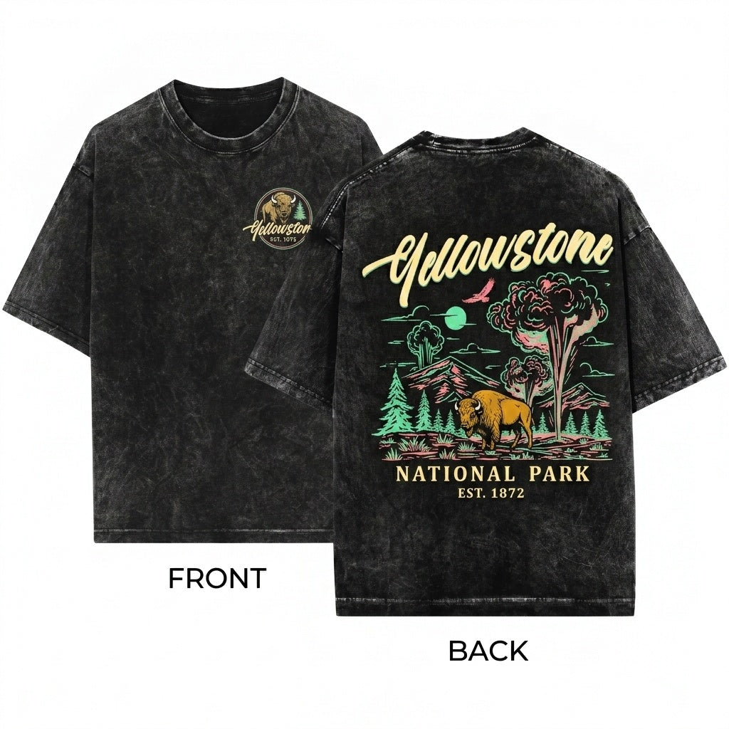 Yellowstone National Park Vintage Outdoor Graphic Apparel Garment Dyed Unisex Wash T-Shirt
