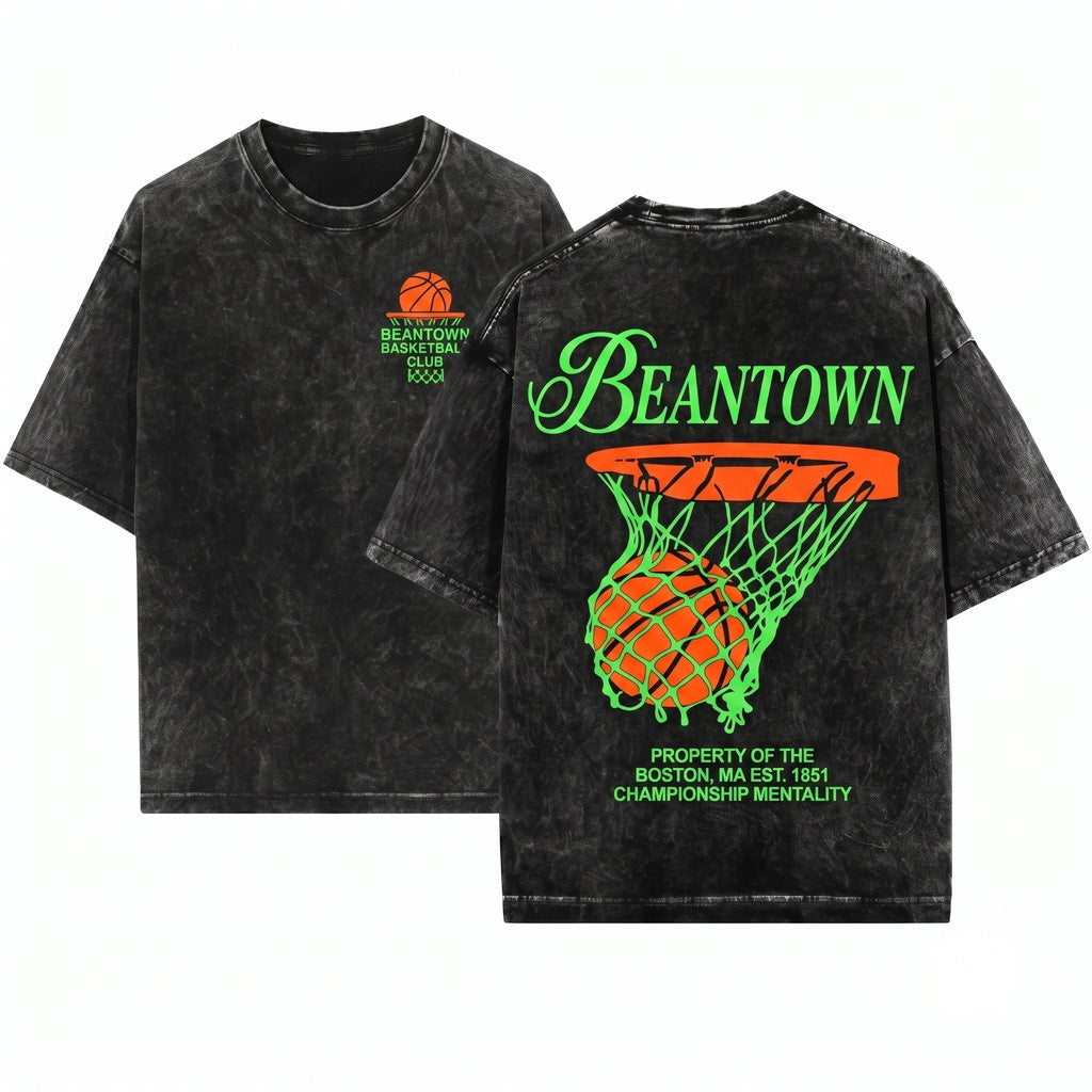 Boston Retro 90s Bball Hoops Graphic Urban Apparel Unisex Wash T-Shirt