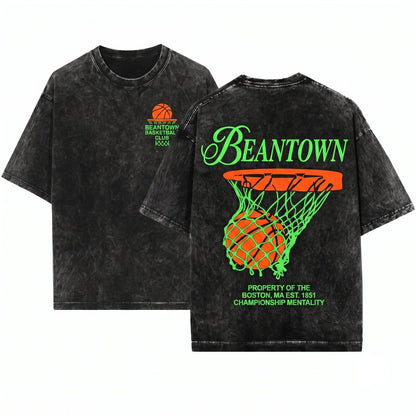 Boston Retro 90s Bball Hoops Graphic Urban Apparel Unisex Wash T-Shirt