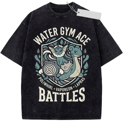 Vintage Water Anime Graphic Washed Retro Gamer Kanto Starters Unisex TShirt