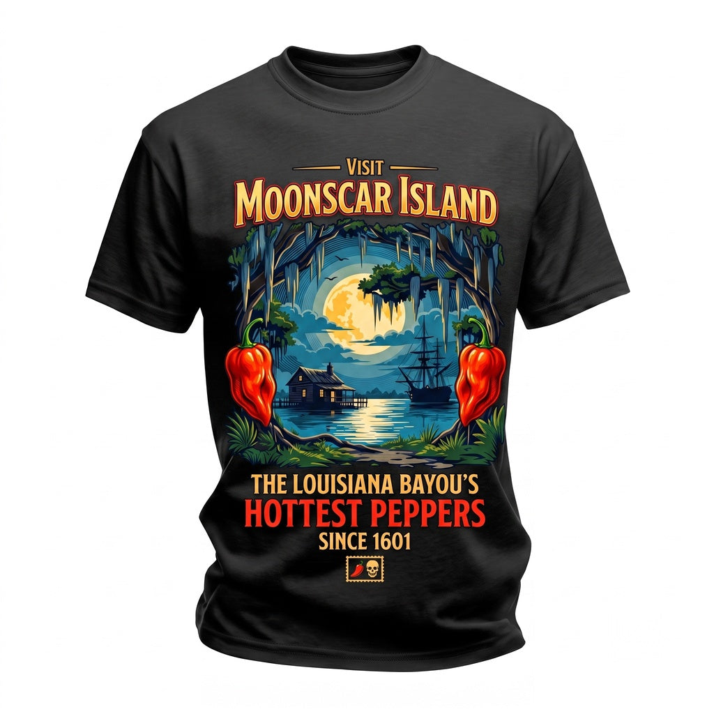 Visit Moonscar Island Vintage Louisiana Bayou Spooky Pepper Travel Retro Horror Nostalgia Unisex TShirt