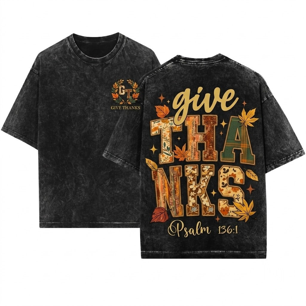 Faux Embroidery Floral Jesus Christian Varsity Bible Verses Fall Thanksgiving Faith Unisex Wash T-Shirt