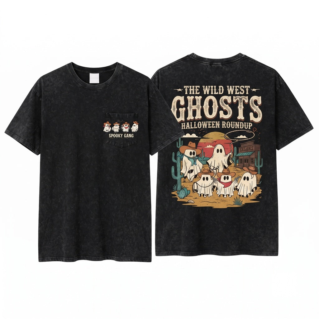 Halloween Cowboy Sweatshirt Western Ghost Tee Funny Shirt Unisex Wash T-Shirt