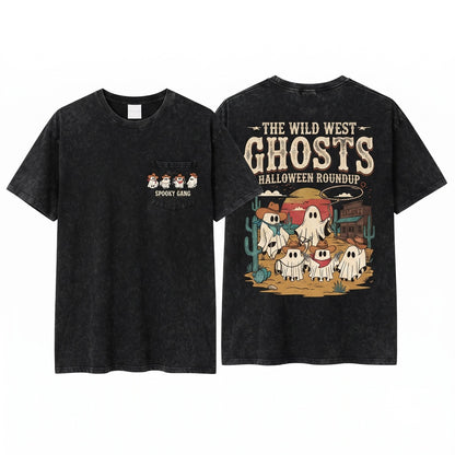 Halloween Cowboy Sweatshirt Western Ghost Tee Funny Shirt Unisex Wash T-Shirt