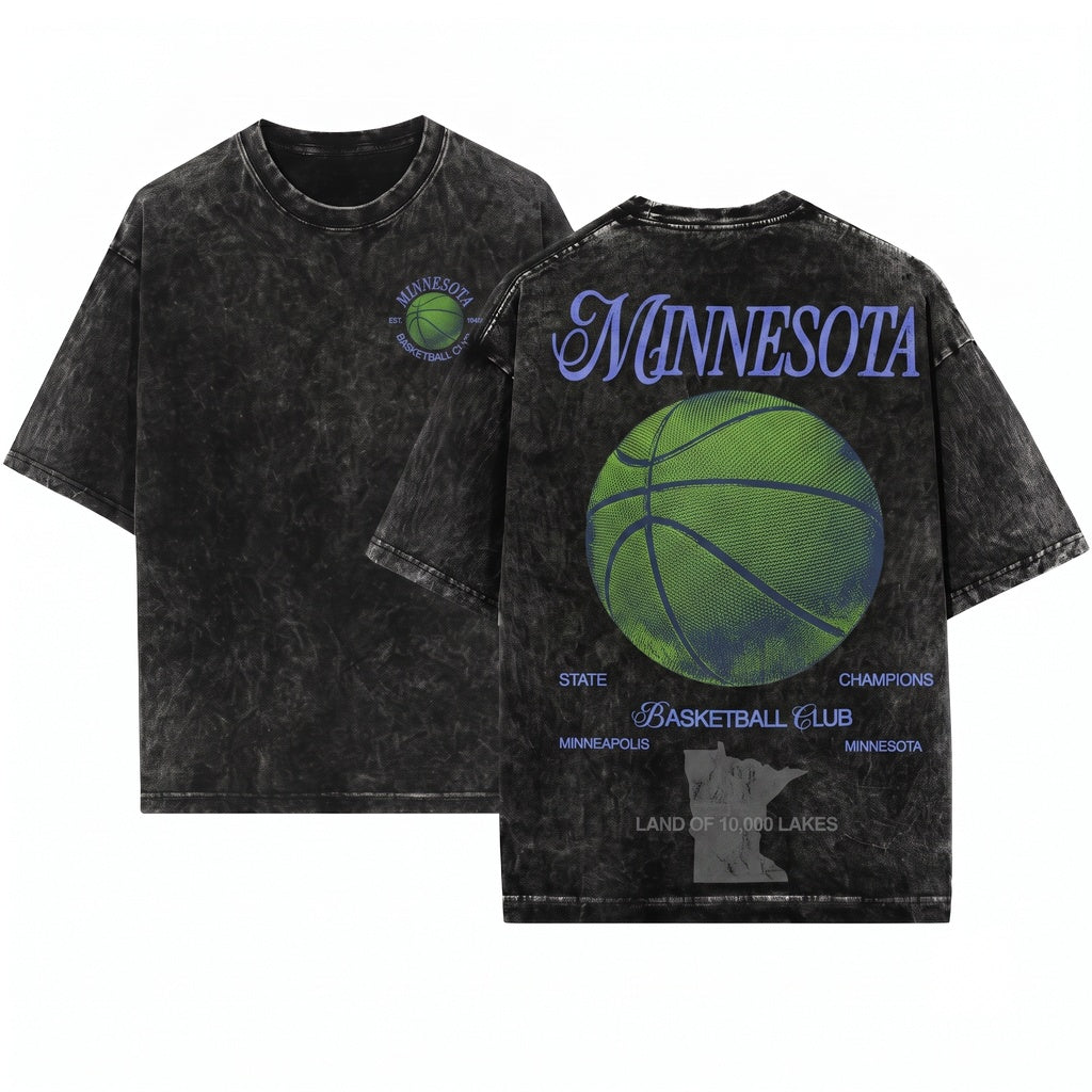 Minnesota Basketball Graphic Streetwear Back Print Unisex Wash T-Shirt