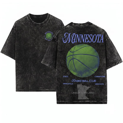 Minnesota Basketball Graphic Streetwear Back Print Unisex Wash T-Shirt