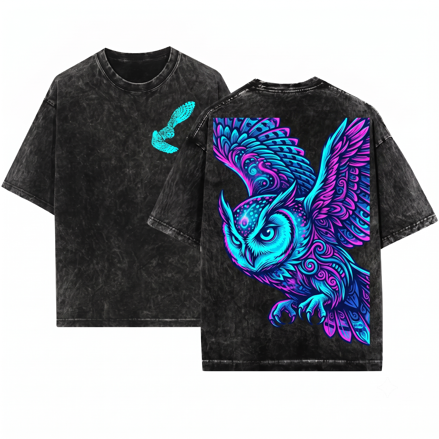 Barn Owl Silhouette Minimalist Flying Nocturnal Bird Lover Night Forest Wildlife Graphic Unisex Heavyweight Garment-Dyed T-Shirt