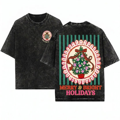 Preppy Cute Pink Green Retro Aesthetic Bow Frame Christmas Tree Holiday Sublimation Digital Download PNG Unisex Wash T-Shirt