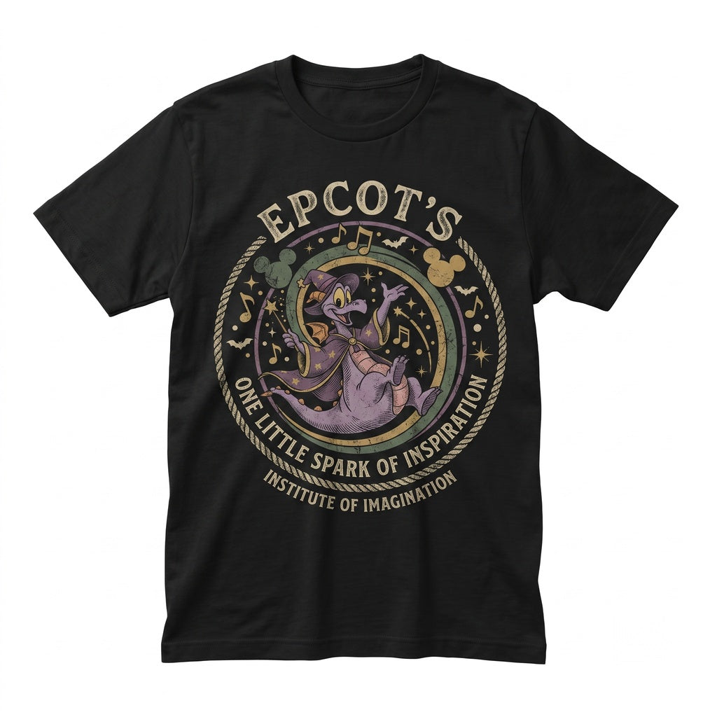 Vintage Figment Halloween Purple Dragon Wizard Graphic, Spooky Theme Park Trip 2026 Gift for Fans Unisex TShirt
