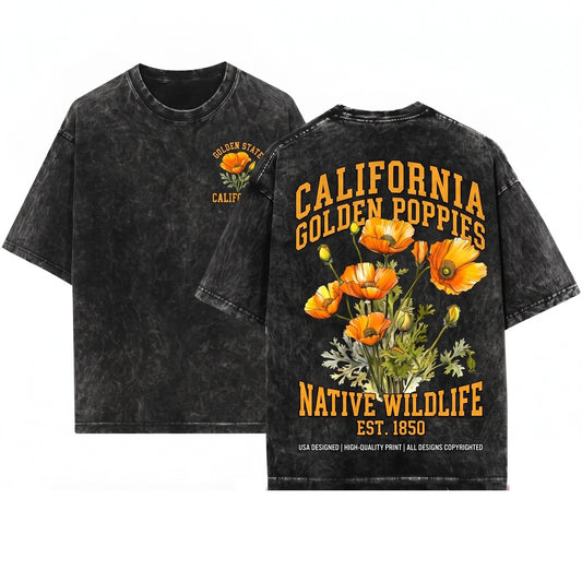 California State Golden Poppy Floral Botanical Gardening Travel Gift Mother Girlfriend Unisex Wash T-Shirt