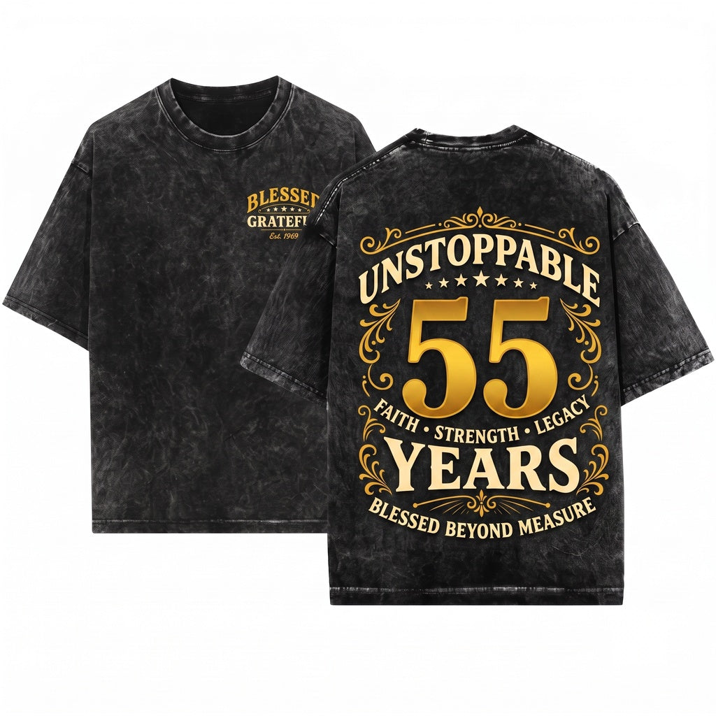 Blessed By God 55 Years Faith Christian Birthday Anniversary Gift Religious Unisex Wash T-Shirt