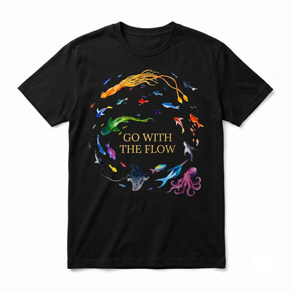 Go With The Flow Watercolor Marine Life Sea Creature Circle Aesthetic Beach Lover Unisex TShirt