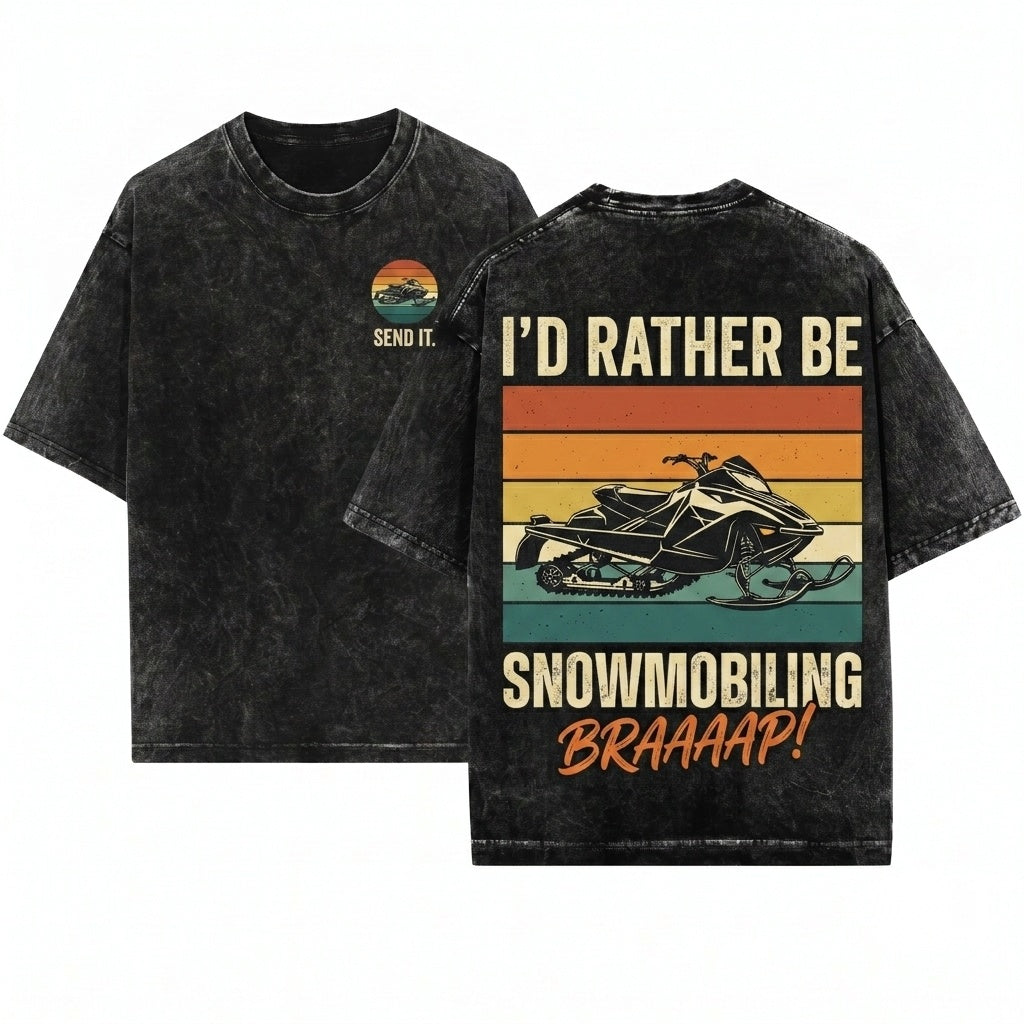 Vintage Snowmobiling Id Rather Be Sled Graphic Unisex Wash T-Shirt