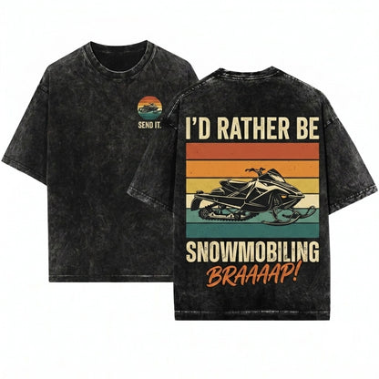Vintage Snowmobiling Id Rather Be Sled Graphic Unisex Wash T-Shirt