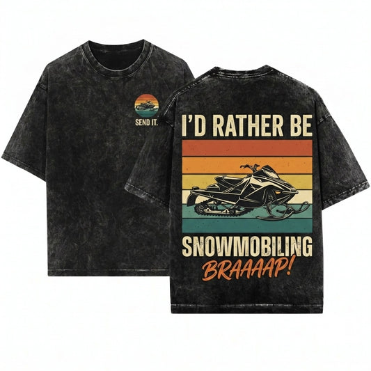 Vintage Snowmobiling Id Rather Be Sled Graphic Unisex Wash T-Shirt