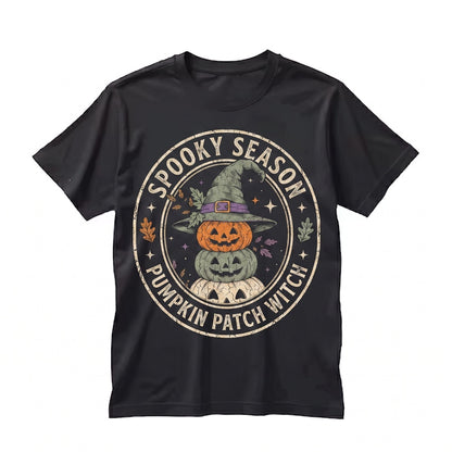 Pumpkin Witch Stacked Jack O Lantern Graphic Autumn Harvest Gothic Spooky Seasonal Gift Unisex TShirt