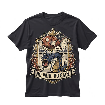 Retro Anime Fish Dragon Evolution No Pain Gain Fitness Workout Gamer Gift Graphic Apparel Unisex TShirt