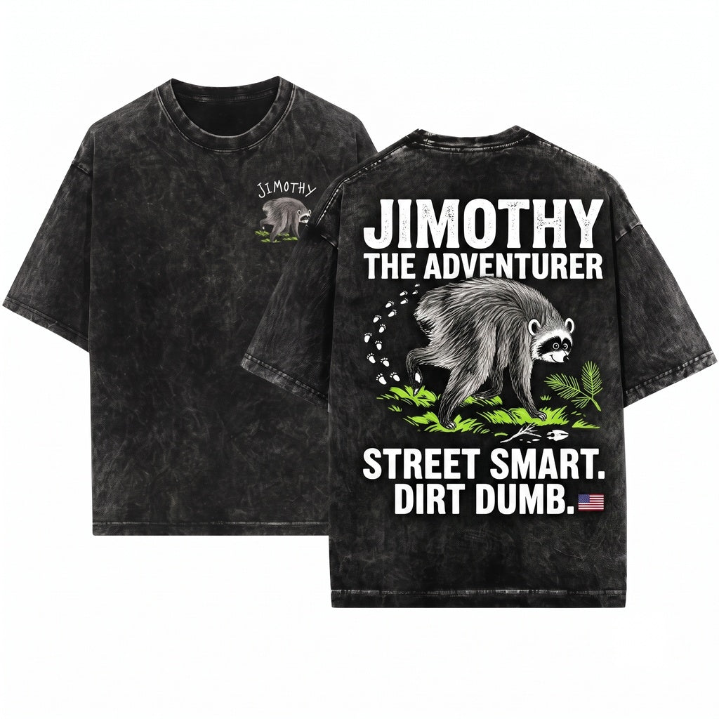 Jimothy Famous Seattle Trash Panda Hand Drawn Short King Raccoon Unisex Wash T-Shirt