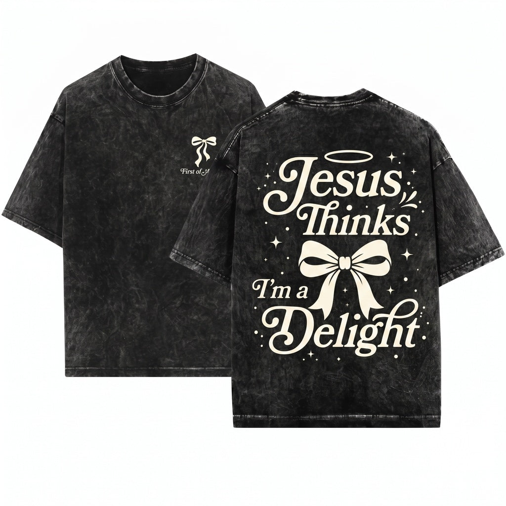 Jesus Thinks I’m A Delight Christian Coquette Bow Faith Based Cute Religious Retro Girl Unisex Wash T-Shirt