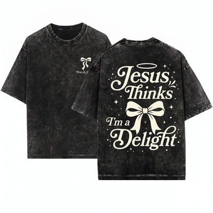 Jesus Thinks I’m A Delight Christian Coquette Bow Faith Based Cute Religious Retro Girl Unisex Wash T-Shirt