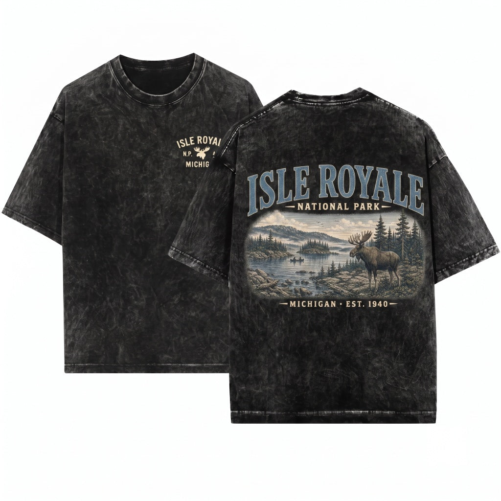 Vintage Isle Royale Michigan National Park Moose Nature Hiking Gift Unisex Wash T-Shirt