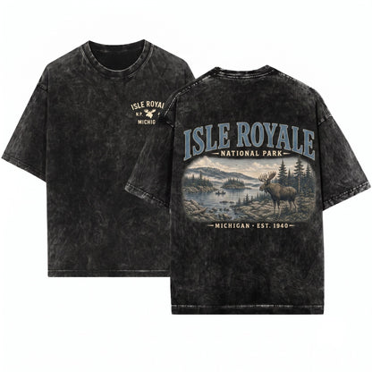 Vintage Isle Royale Michigan National Park Moose Nature Hiking Gift Unisex Wash T-Shirt
