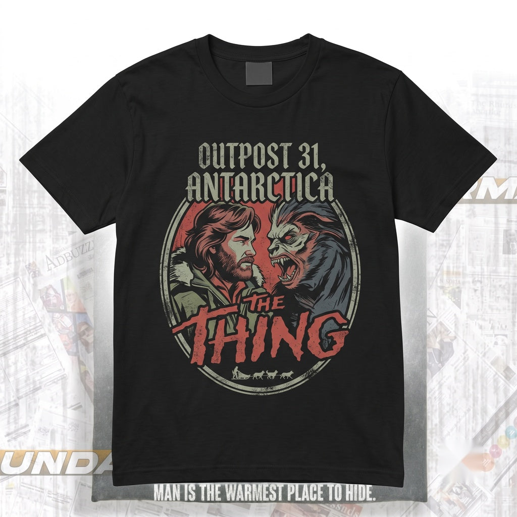 1982 The Thing Man Is Warmest Place To Hide Retro 80s Horror Sci-Fi Graphic Unisex TShirt